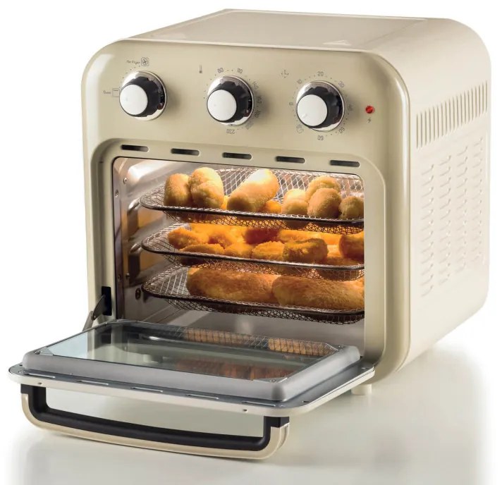 Фритюрник-фурна с горещ въздух Ariete VINTAGE 4632/03, 1400W, 16 л, До 230C, Таймер 60 мин, Въртяща се кошница, Бял/Бежов