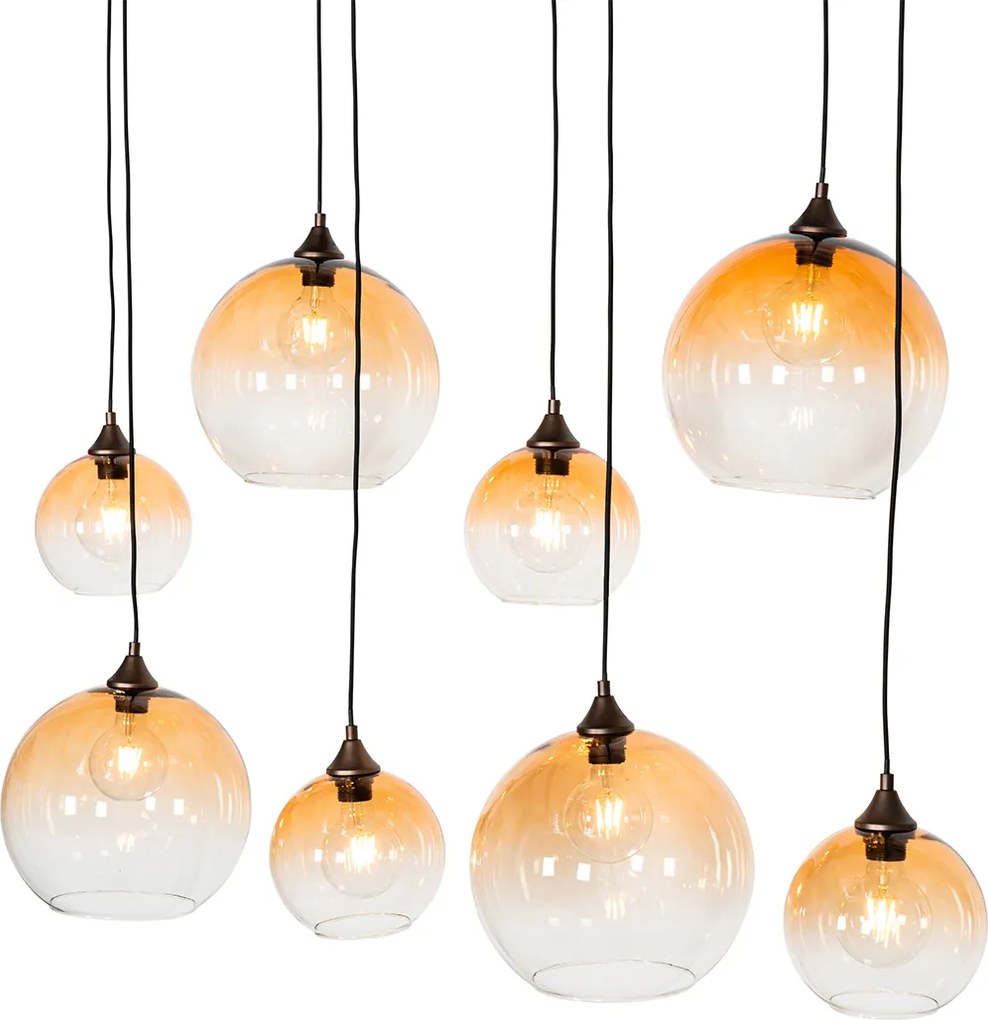 Смарт висяща лампа тъмен бронз с кехлибарено стъкло 8 светлини вкл. 8 Wifi G95 - Sandra