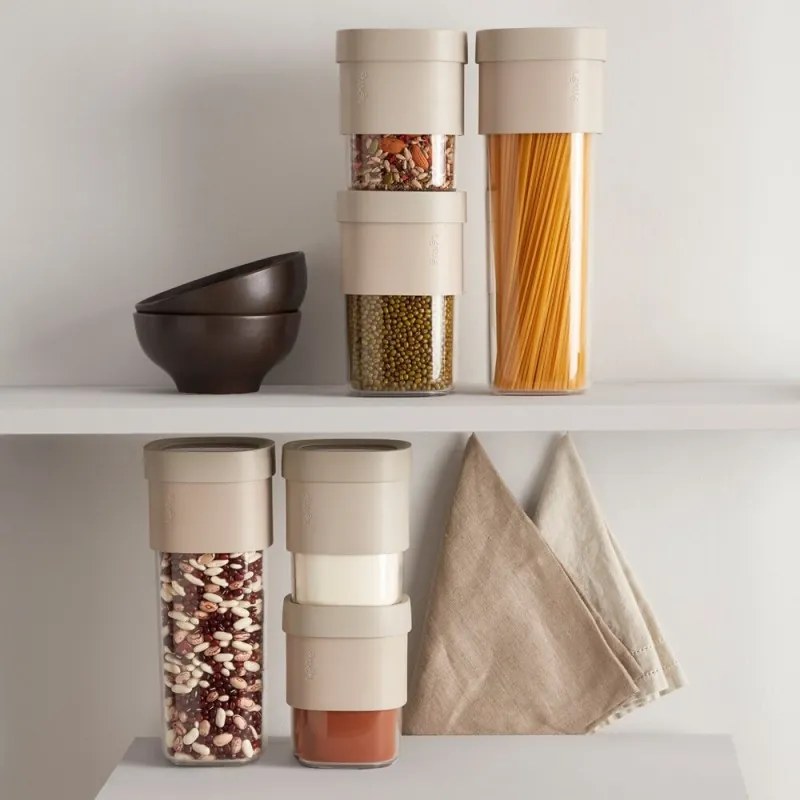 Буркан за съхранение с допълнителна приставка Lekue Beige 1010216, 600-850 мл, -15/+80°C, Полипропилен, Бежов