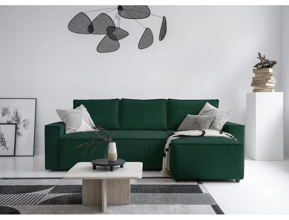 Тъмнозелен разтегателен ъглов диван от рипсено кадифе (променлив) Brave Dave – Miuform