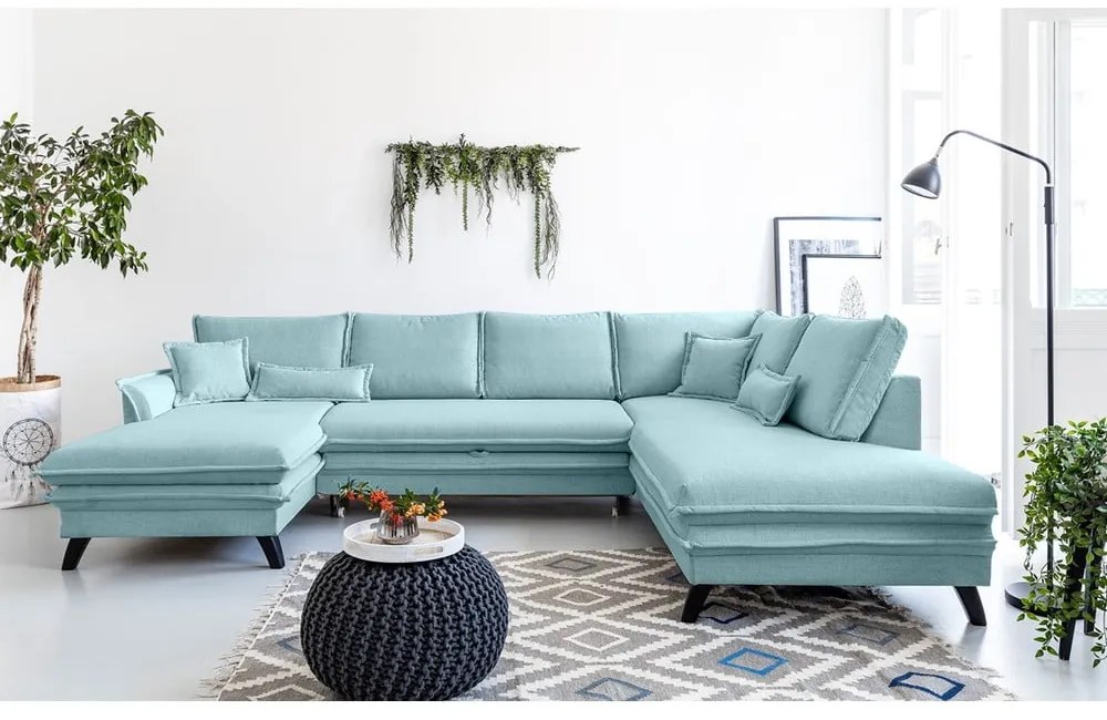 Светлосин U-образен разтегателен диван, десен ъгъл Charming Charlie - Miuform