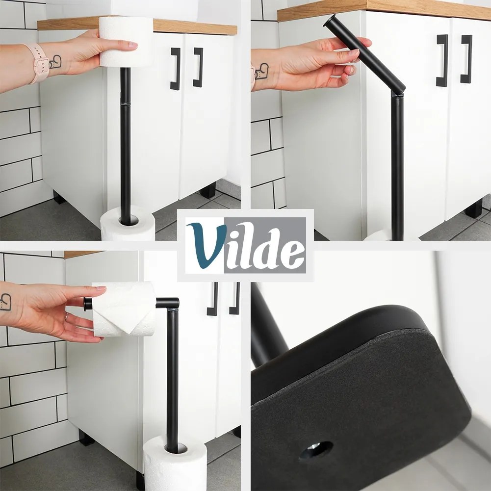 Свободностоящ WC сет с държач за тоалетна хартия, черна 56см