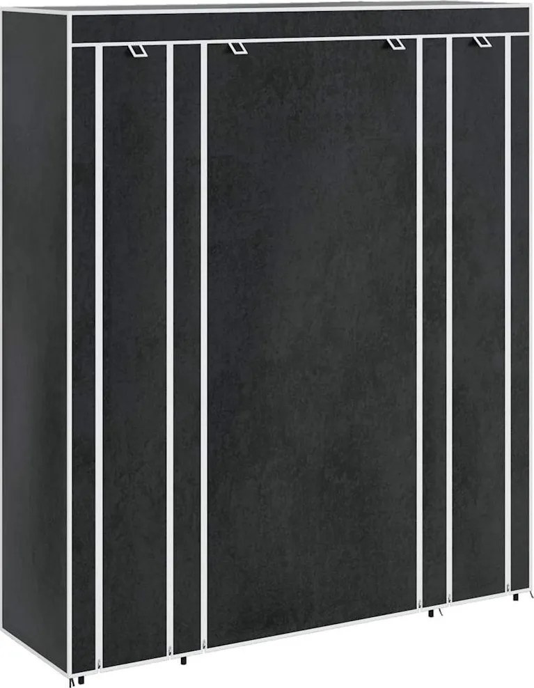240495 vidaXL Текстилен гардероб с отделения и летви, 45 x 150 x176 см, черен