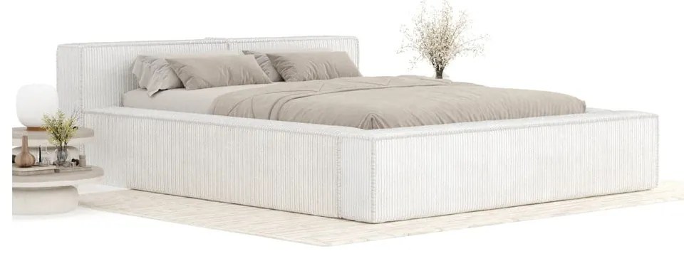 Кремаво двойно легло 200x200 cm тапицирано с място за съхранение с включена подматрачна рамка Voliera – Maison de Rêve