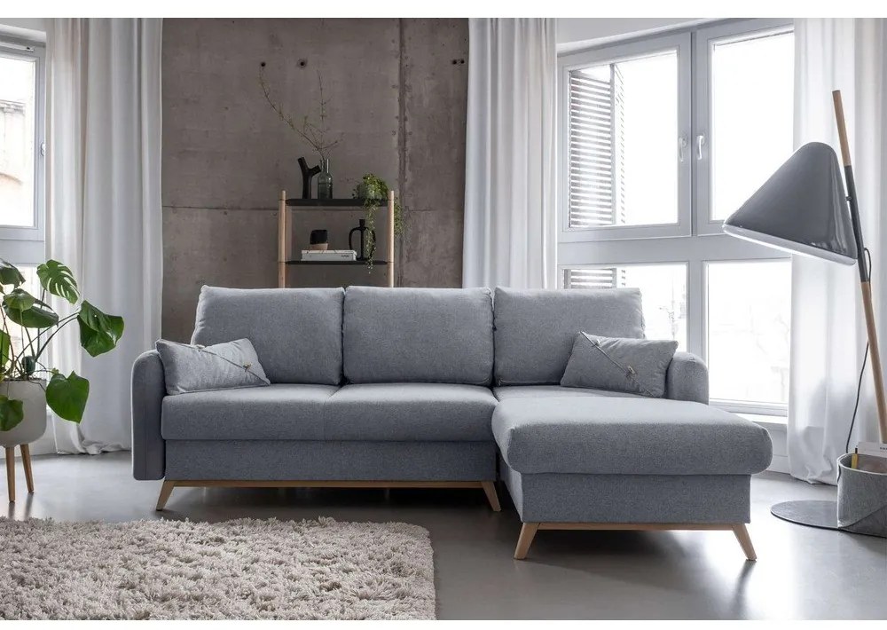 Светлосив ъглов разтегателен диван, десен ъгъл Scandic Lagom - Miuform