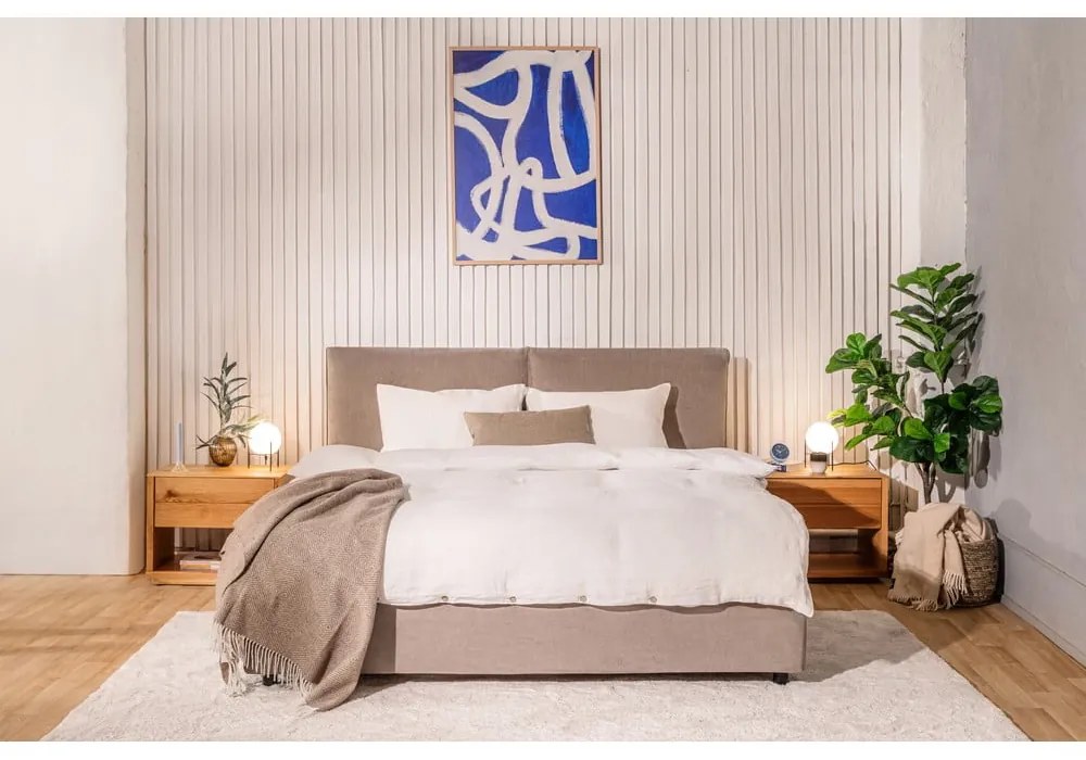 Тапицирано двойно легло в сиво с място за съхранение и матрак с решетка 180x200 cm Myra Pillow - Bonami Selection