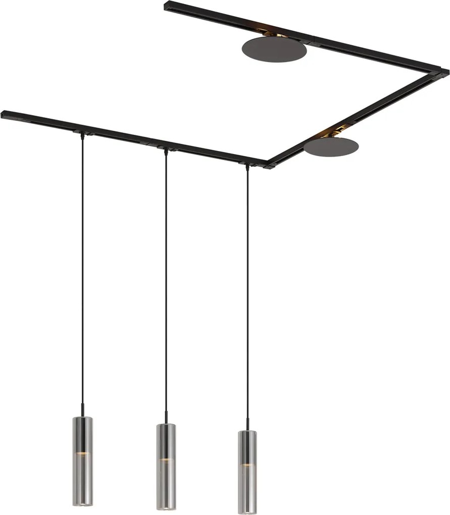 Modern railsysteem zwart met 3 hanglampen en 2 plafondlampen 1-fase - Iconic Lloyd Pulley