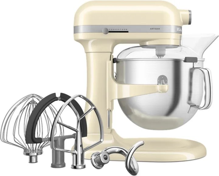 Планетарен миксер KitchenAid Artisan 5KSM70SHXEAC Almond cream, 375 W, 6.6 л, 11 скорости, 67 точки на допир, Повдигане на купата, Специална скорост Fold, Flex Edge, Крем
