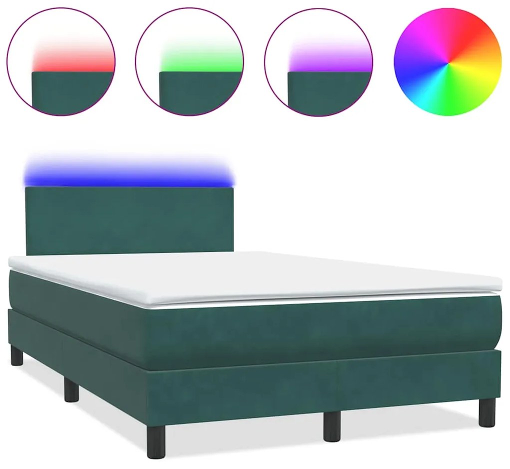 3316734 vidaXL Боксспринг легло с матрак и LED, тъмнозелено, 120x220 cm, кадифе