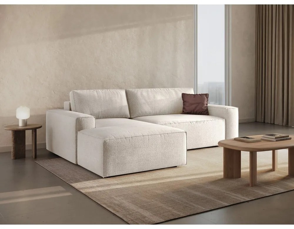 Бял разтегателен ъглов диван от букле (ляв ъгъл) Jodie – Micadoni Home