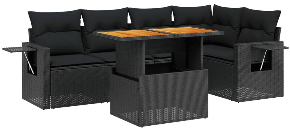 3271741 vidaXL Градински диван с възглавници, 6 части, черен, полиратан