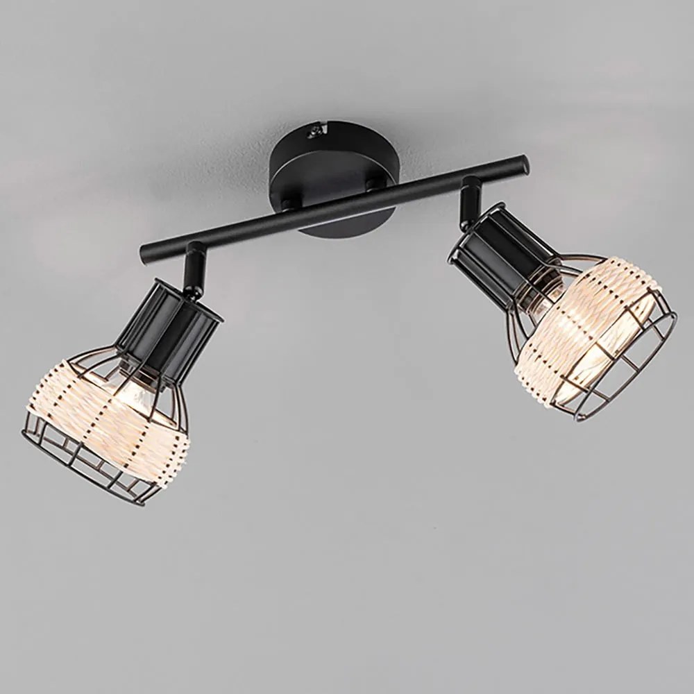 Черно осветително тяло за таван с метален и ратанов абажур 10x28 cm Straw – Fischer &amp; Honsel