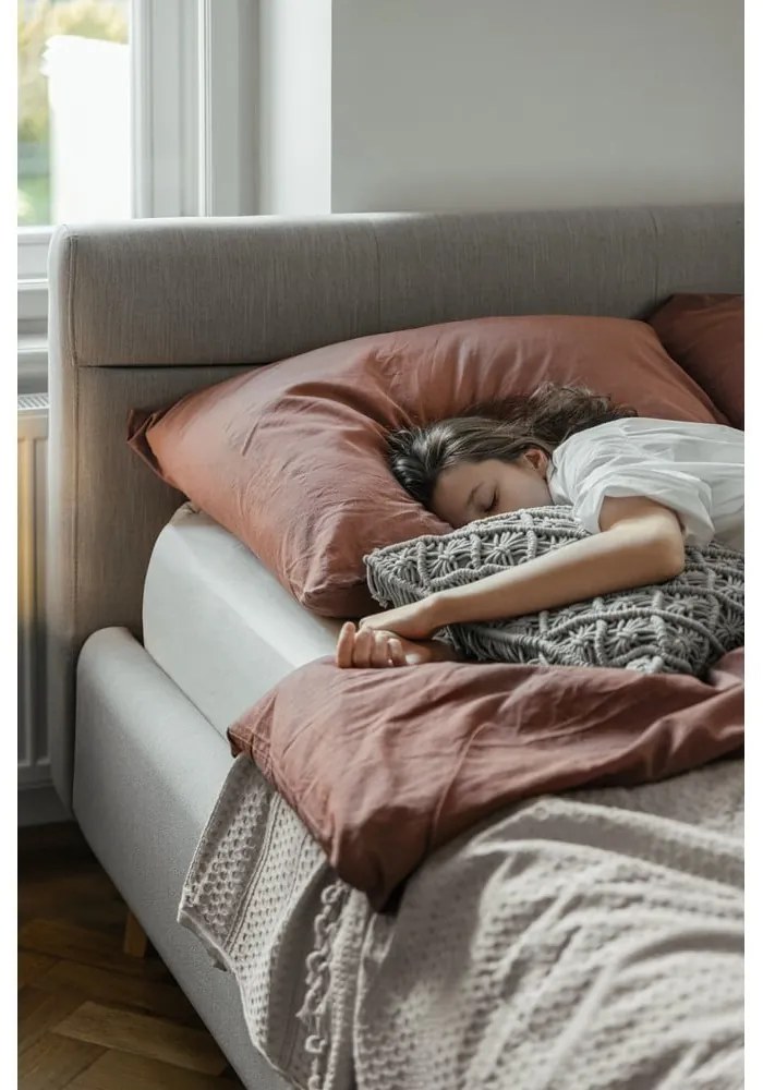 Бежово двойно легло 160x200 cm тапицирано с място за съхранение с включена подматрачна рамка Lotte – Meise Möbel