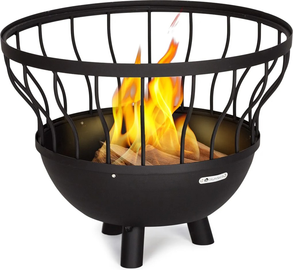 Blumfeldt Nantai 3 в 1, огнище с грил и маса, Ø 66 см, скара за барбекю: Ø 50 см, стомана, бамбуков плот