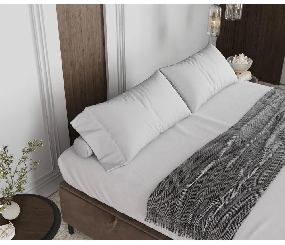 Бежово тапицирано двойно легло с място за съхранение 180x200 cm Tate – Maison de Rêve