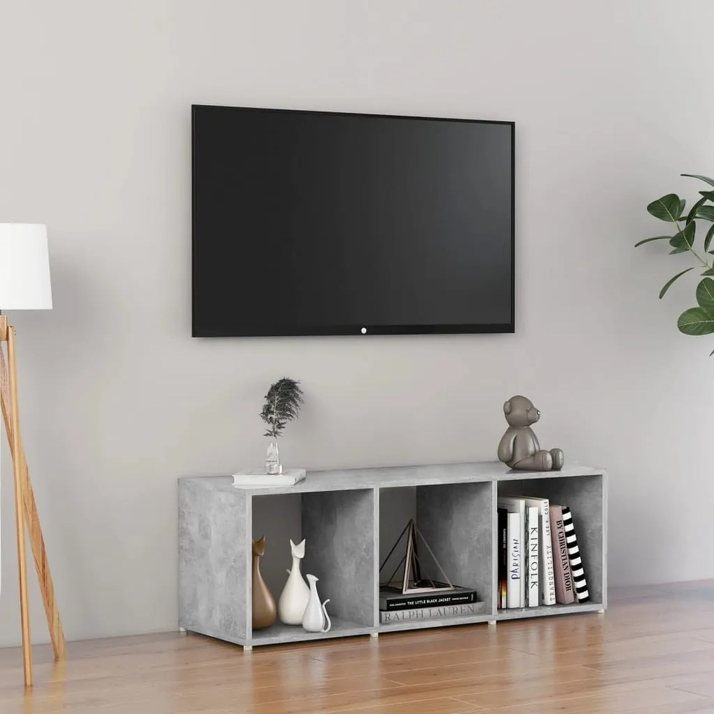 805538 vidaXL ТВ шкаф, бетонно сив, 107x35x37 см, инженерно дърво