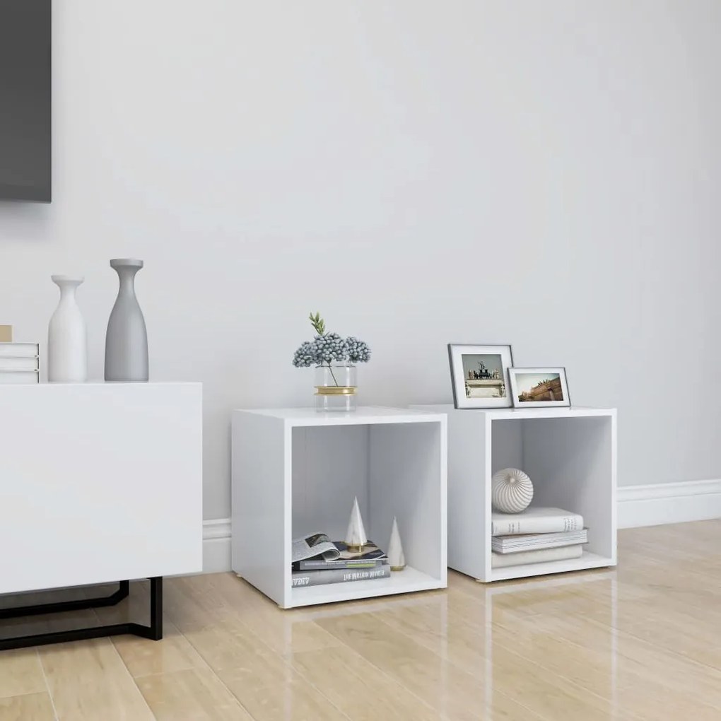 805499 vidaXL ТВ шкафове, 2 бр, бели, 37x35x37 см, инженерно дърво