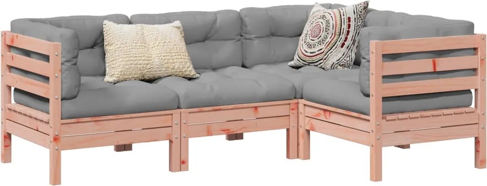 3299417 vidaXL Градински комплект с възглавници, 4 части, дугласка ела масив