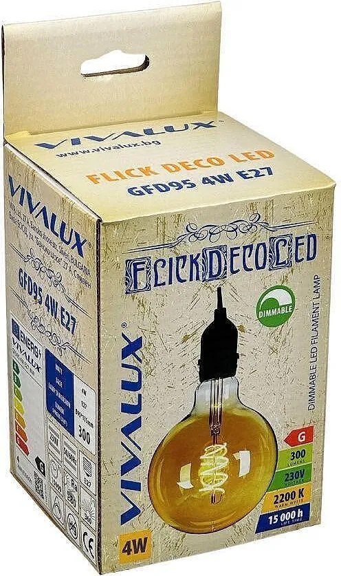 LED крушка VIVALUX FLICK DECO LED, 4W, ø95, E27, 2200K
