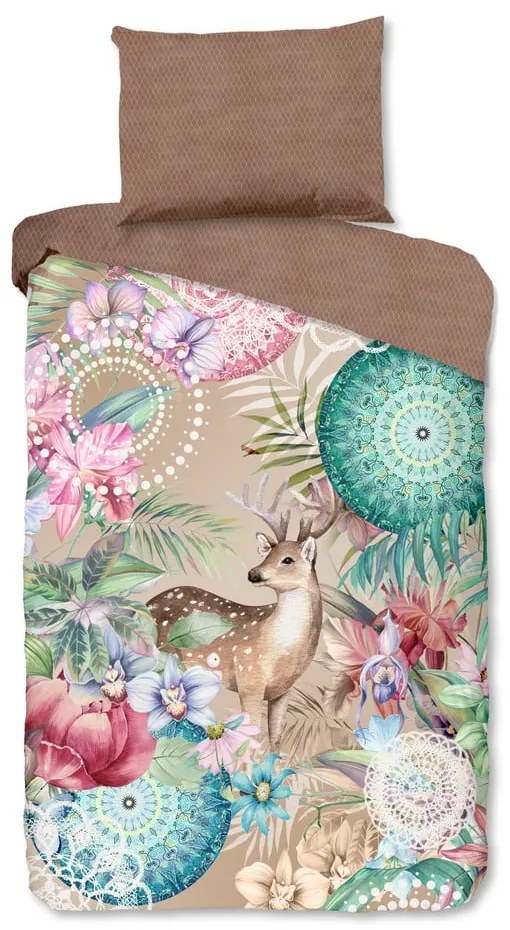 Кафяво фланелено спално бельо за единично легло 140x200 cm - HIP