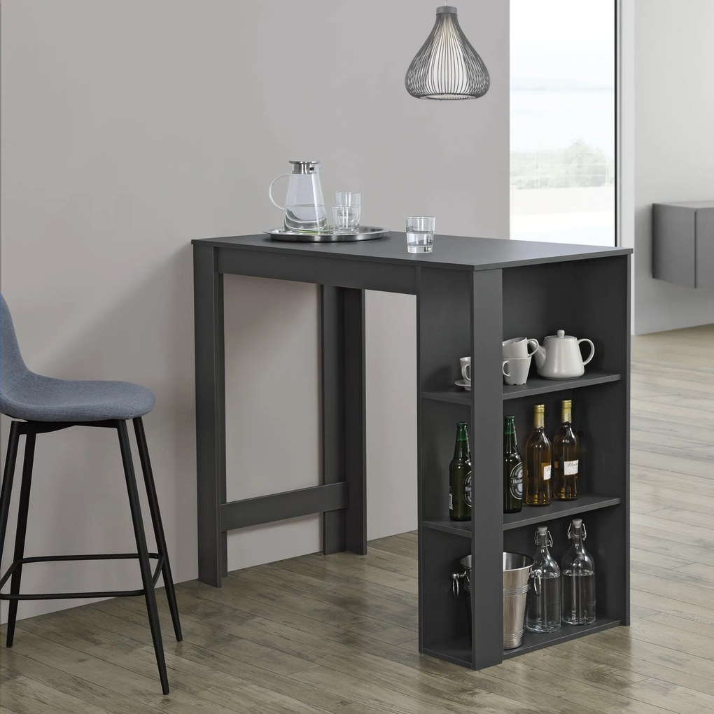 Bar counter Danderyd 120x60x106 cm with 3 shelves Dark Grey