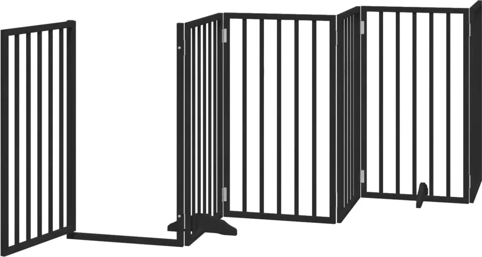 Сгъваема преграда за куче с врата 6 панела черна 300 см топола