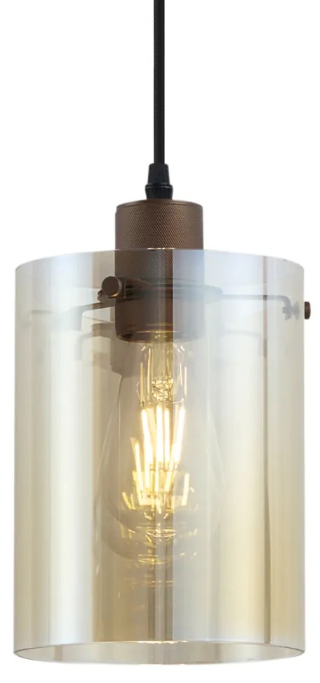 Модерен прожектор тъмен бронз с кехлибарено стъкло за релсова система 1-фазна - Iconic Dome