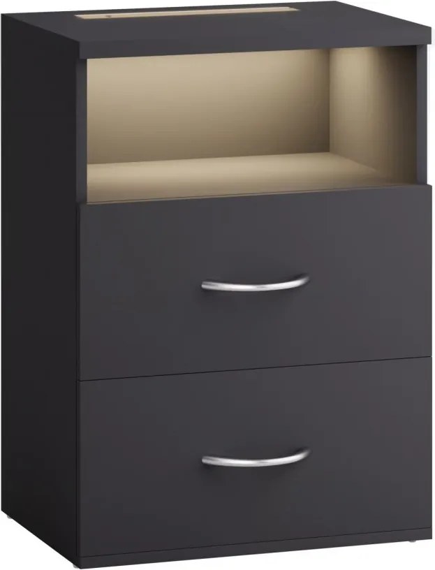 Нощно шкафче Jamie с LED осветление и USB - 55 × 40 × 28 cm дърво / сив