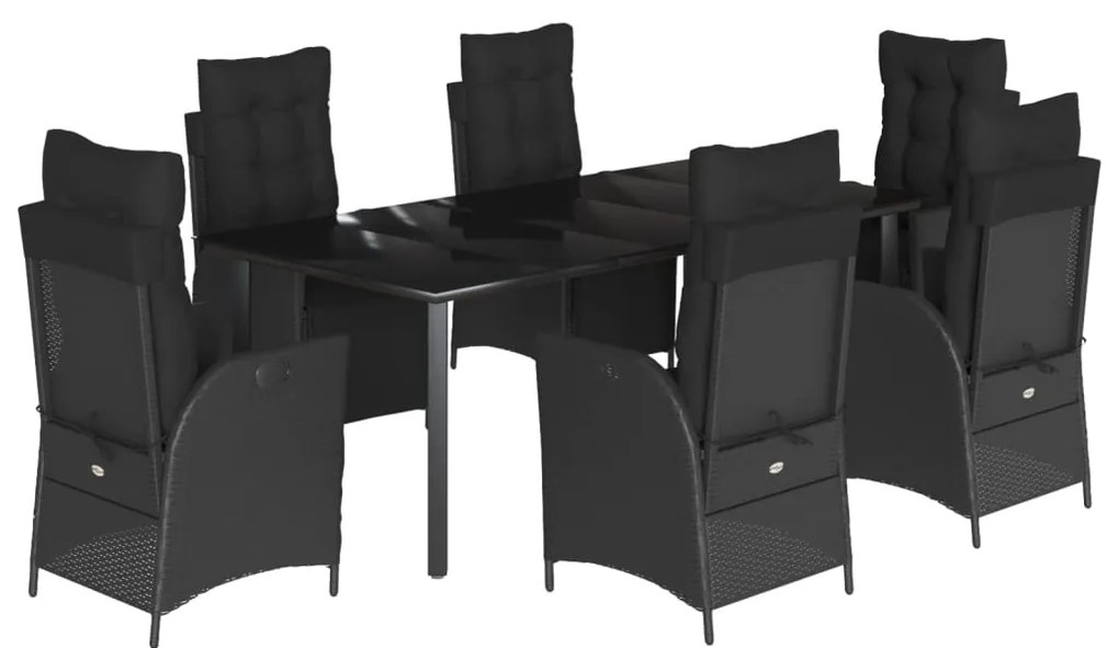 3213404 vidaXL Градински трапезен комплект 7 части възглавници черен полиратан