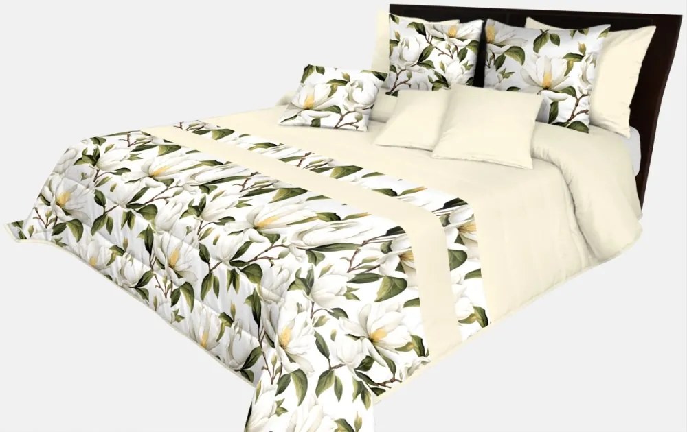 Покривка за легло в кремаво с цветя Ширина: 220 см | Дължина: 240 см