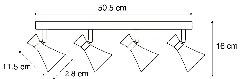 Модерен таванен прожектор черен 4-светлини въртящ се и накланящ се - Triangle
