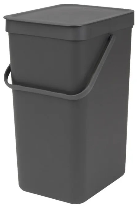 Кош за разделно събиране на боклук Brabantia Sort&Go 648978, 16 л, Дръжка, Възможност за стенен монтаж, Тъмносив