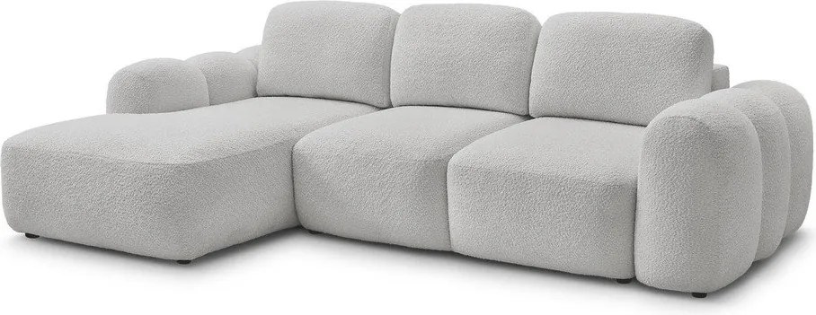 Светлосив сгъваем/с място за съхранение ъглов диван от прежда с примки от букле (ляв ъгъл) Montaigne – Bobochic Paris