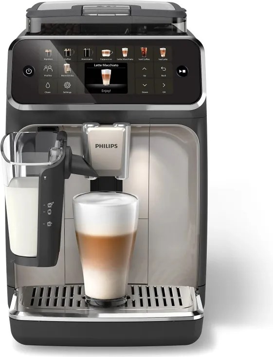 Кафеавтомат Philips EP5547/90 LatteGo, 1500W, 15 bar, 1.8 л, 20 напитки, Керамична мелачка с 12 нива, TFT, AquaClean, SilentBrew, AromaExtract, ExtraShot, Черен/Бежов