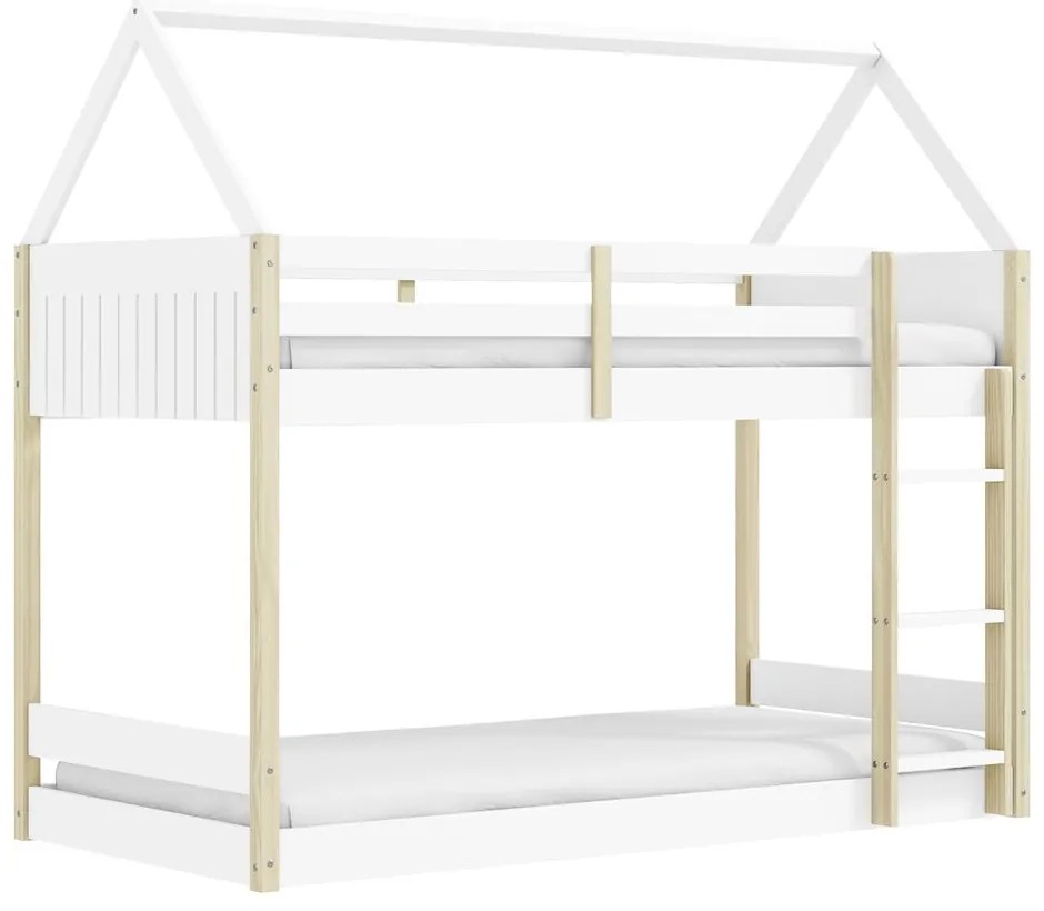 Двуетажно детско легло тип къща в бял и естествен цвят 90x190 cm Valka – Marckeric