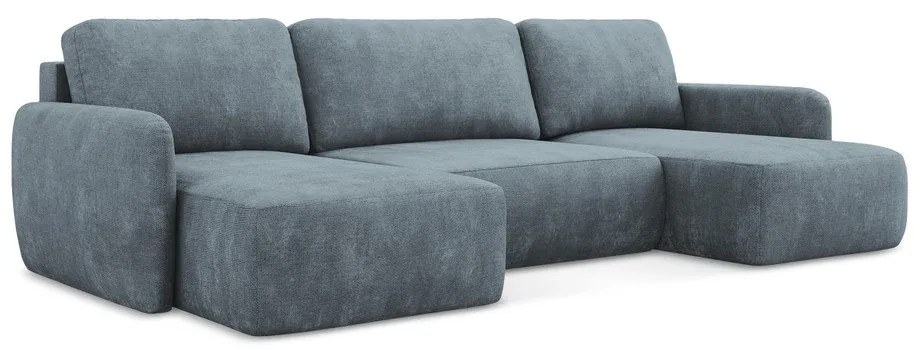 Сиво-син шенилов разтегателен ъглов диван с място за съхранение (U форма) Lilo – Makamii