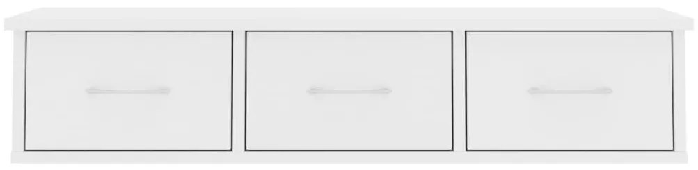 Стенен рафт с чекмеджета, бял, 88x26x18,5 см, инженерно дърво