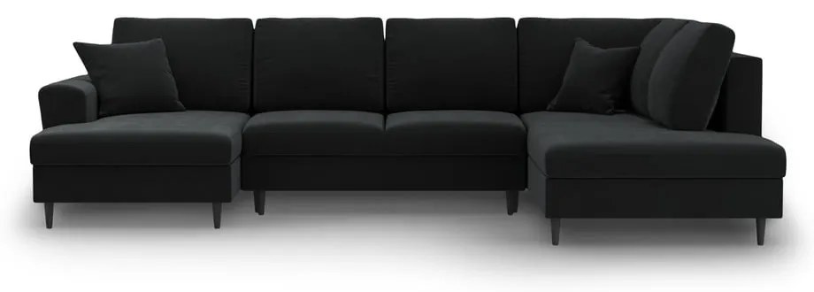 Черен кадифен разтегателен ъглов диван с място за съхранение (десен ъгъл/U форма) Kyoto – Cosmopolitan Design