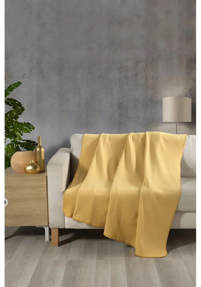 Жълто одеяло от флийс 160x200 cm Bloom – Mijolnir