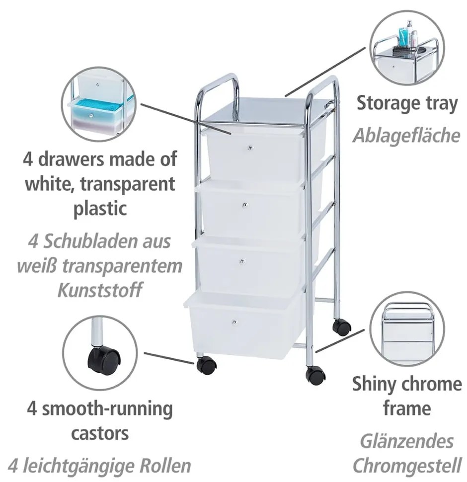 Мобилен рафт за баня с 4 чекмеджета Messina Messian - Wenko