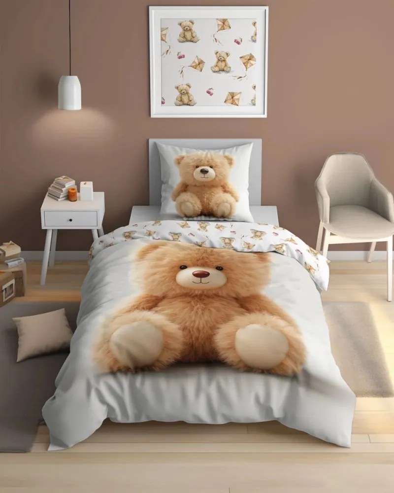 Памучно спално бельо за деца, светещо в тъмното - Merry macko Ширина: 140 см | Дължина: 200 см