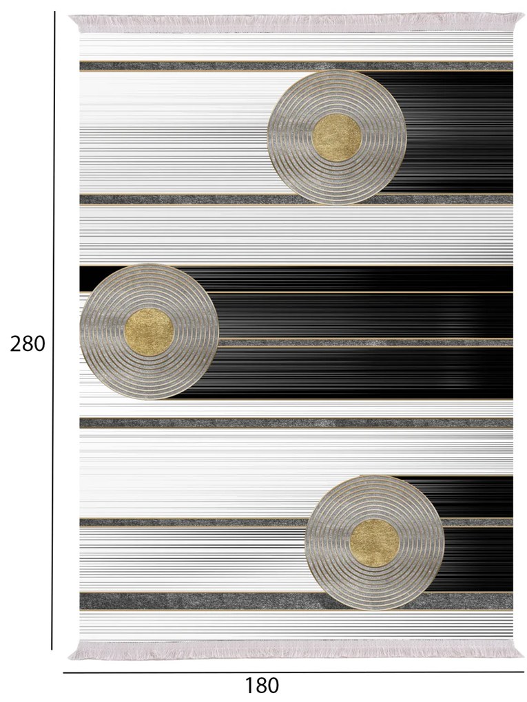 Килим 180х280 - HM7723.24 цвят бял-черен-златист