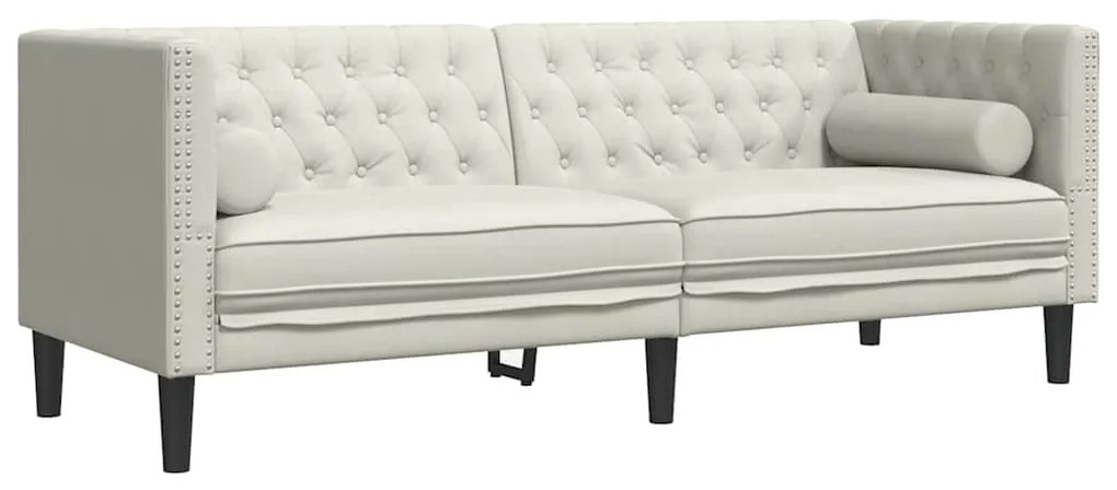372700 vidaXL Честърфийлд диван с болстери, 3-местен, кремави, кадифе