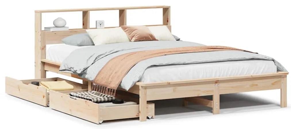 3309827 vidaXL Легло с етажерка за книги, без матрак, 120x190 см, бор масив