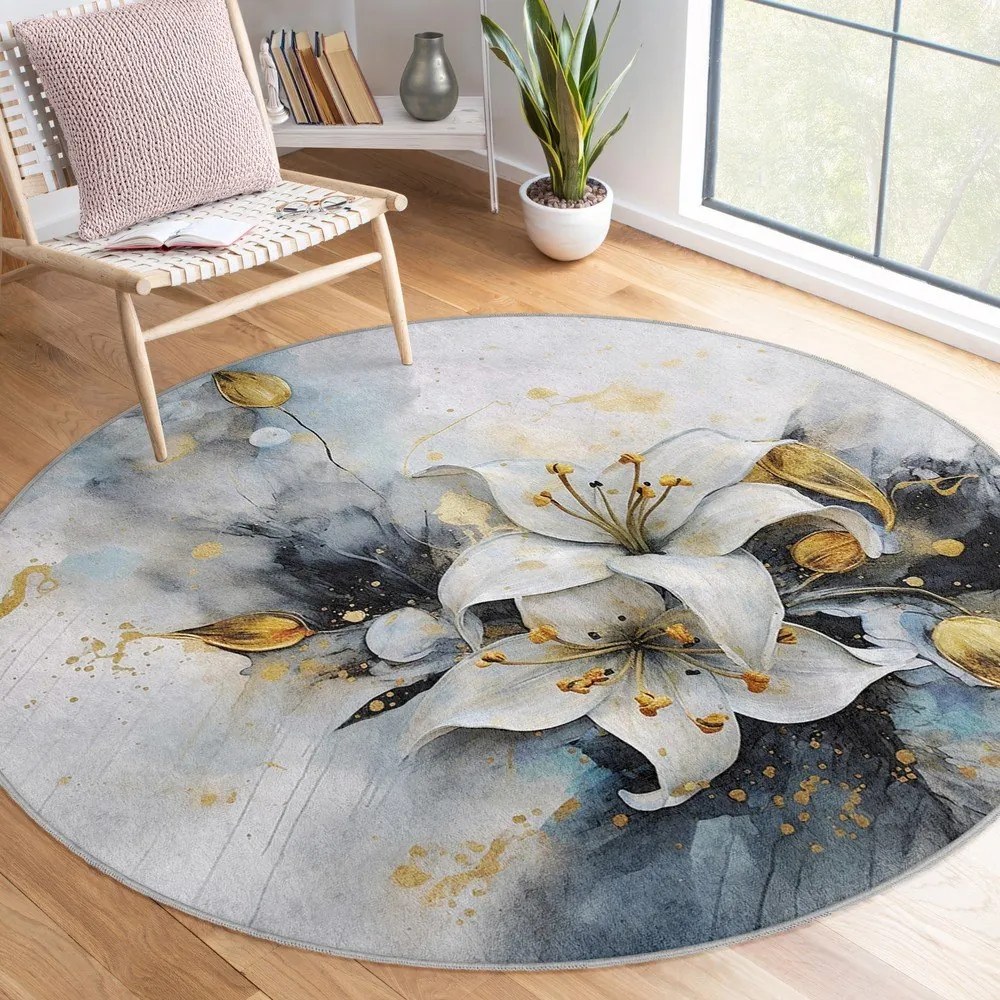 Синьо-сив кръгъл килим подходящ за пране ø 100 cm Golden Lilly – Mila Home