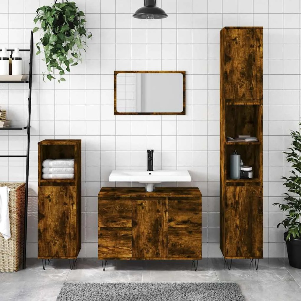 831657 vidaXL Шкаф за баня, опушен дъб, 80x33x60 см, инженерно дърво