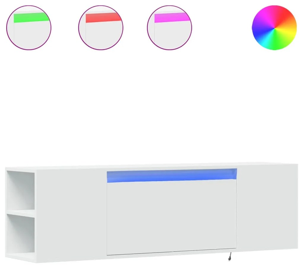 852383 vidaXL Стенен ТВ шкаф с LED осветление, бял, 135x31x39,5 см