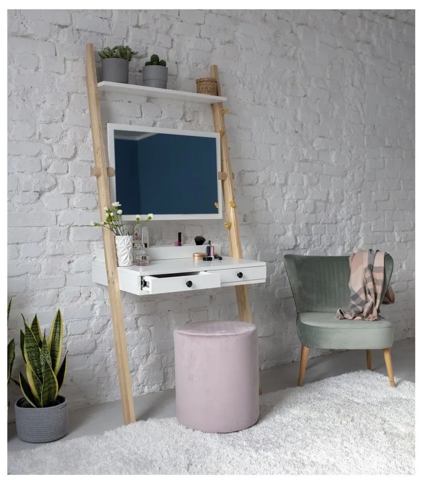 Бяла тоалетка с чекмедже и огледало Leno - Ragaba