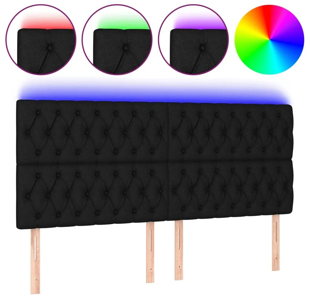 3122776 vidaXL LED горна табла за легло, черна, 180x7x118/128 см, плат