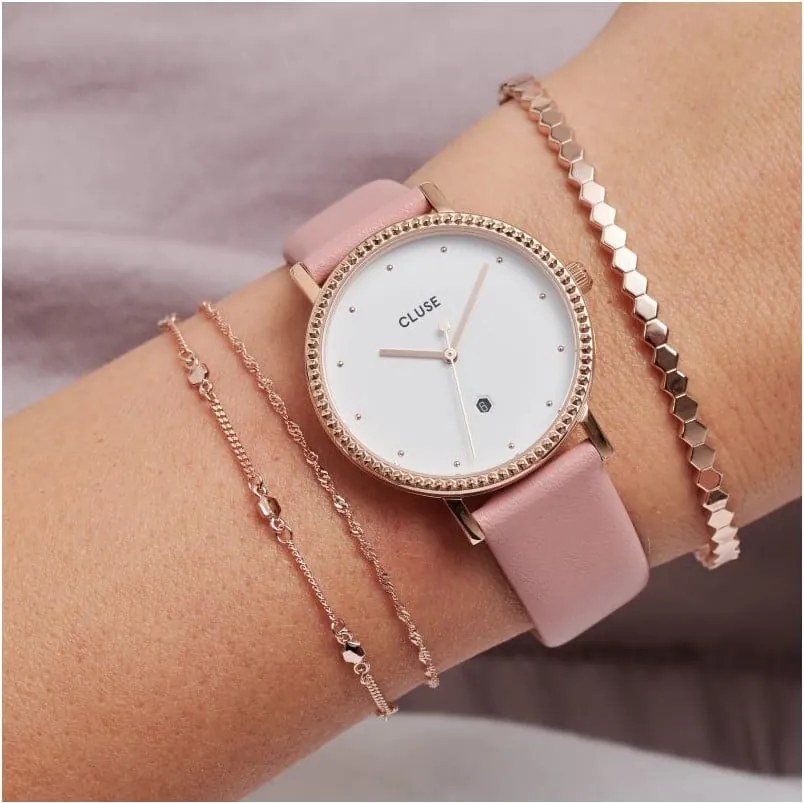 Дамски часовник с розова кожена каишка Le Couronnement - Cluse